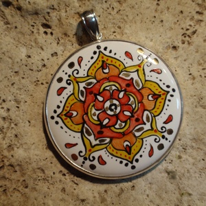 Mandala festett porcelán medál ezüst - ékszer - nyaklánc - medál - Meska.hu