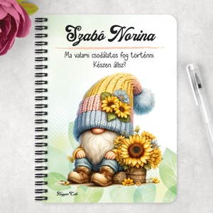 Személyre szabható - Kedves kis napraforgós manó mintás A5-ös füzet - otthon & életmód - papír, írószer - jegyzetfüzet & napló - Meska.hu