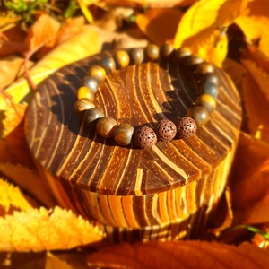 Illatfelhő a csuklódon, illatos ásványkarkötő, lávakő és matt tigrisszemből, Ékszer, Karkötő, Ásványkarkötő, Ékszerkészítés, MESKA