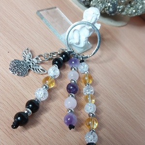  Nyilas horoszkóp  kulcstartó. Citrin, hegyikristály, ametiszt turmalin  - kellékek & szerszámok - ásvány alapanyag - ásványfüzér - Meska.hu