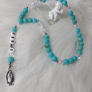 Kék rózsafüzér Szűz Máriával Grabovoj 889 Hála 8 energiával - ékszer - nyaklánc - gyöngyös nyaklánc - Meska.hu