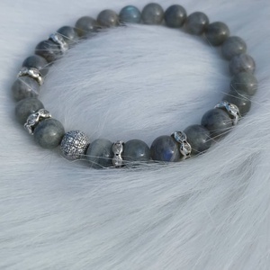 Labradorit védelem és intuíció ásvány karkötő � strasszos köztesekkel, unisex - Meska.hu