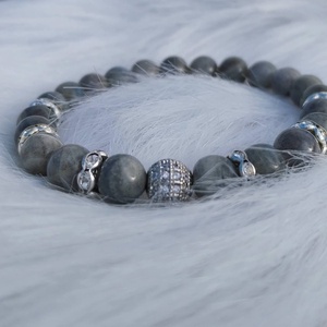 Labradorit védelem és intuíció ásvány karkötő � strasszos köztesekkel, unisex - ékszer - karkötő - karkötő medállal - Meska.hu