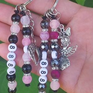 Rózsakvarc, ónix és hematit ásvány kulcstartó � Isteni védelem, angyallal, Grabovoj 8888 és hála 8 energiáva. - Meska.hu