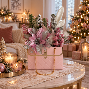 Karácsonyi dísztáska rózsaszín-ezüst - otthon & életmód - dekoráció - asztal és polc dekoráció - asztaldísz - Meska.hu