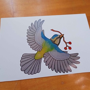 Képeslap - Széncinege, Otthon & Életmód, Papír, írószer, Ajándékozás kellékei, Képeslap, üdvözlőlap, Festészet, MESKA