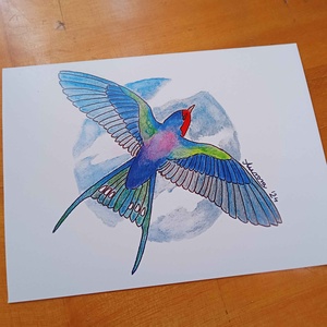 Képeslap - Fecske, Otthon & Életmód, Papír, írószer, Ajándékozás kellékei, Képeslap, üdvözlőlap, Festészet, MESKA