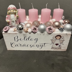 Adventi koszorú rózsaszín ezüst színben - karácsony - adventi díszek - adventi gyertyadíszek és koszorúdíszek - Meska.hu