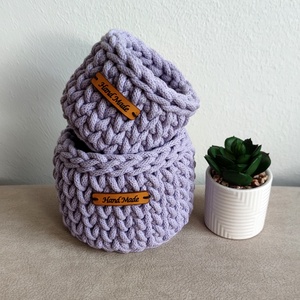 Horgolt kosár mini szett - levendula  - otthon & életmód - tárolás & rendszerezés - tárolókosár - Meska.hu