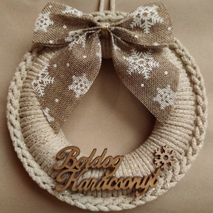 Bézs karácsony - Adventi ajtódísz (20,5 cm), Karácsony, Adventi díszek, Adventi ajtódísz, Horgolás, MESKA