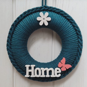 Home - ajtódísz (18 cm), Otthon & Életmód, Dekoráció, Ajtó- és ablak dekoráció, Ajtódísz & Kopogtató, Horgolás, MESKA