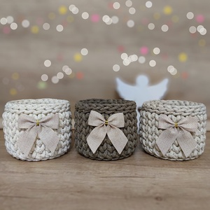  Bézs karácsony - horgolt kosár szett, Otthon & Életmód, Tárolás & Rendszerezés, Tárolókosár, Horgolás, MESKA