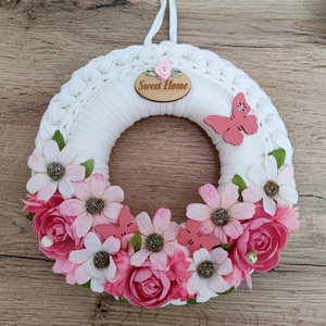 Tavaszi, nyári ajtódísz (19 cm átmérő), Otthon & Életmód, Dekoráció, Ajtó- és ablak dekoráció, Ajtódísz & Kopogtató, Horgolás, MESKA