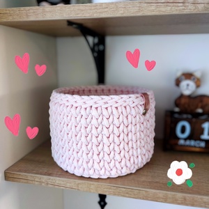 Horgolt kosár - Rózsaszín  - Meska.hu