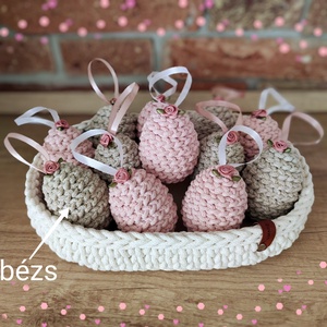 Húsvéti tojás dísz - bézs, Ünnepi díszek, dekorációk, Húsvéti díszek és dekorációk, Húsvéti tojásfadíszek, Horgolás, MESKA