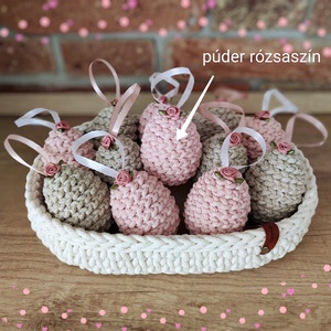 Húsvéti tojás dísz - púder rózsaszín , Ünnepi díszek, dekorációk, Húsvéti díszek és dekorációk, Húsvéti tojásfadíszek, Horgolás, MESKA