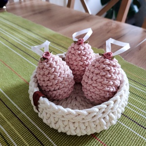 Húsvéti tojás dísz - púder rózsaszín , Ünnepi díszek, dekorációk, Húsvéti díszek és dekorációk, Húsvéti tojásfadíszek, Horgolás, MESKA