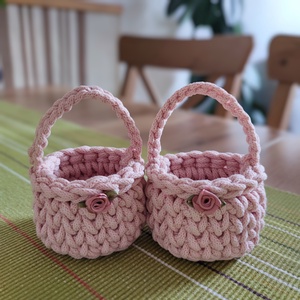 Húsvéti kosárka - púder rózsaszín , Otthon & Életmód, Tárolás & Rendszerezés, Tárolókosár, Horgolás, MESKA