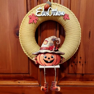 Őszi / Halloweeni ajtódísz (23,5 cm átmérő), Otthon & Életmód, Dekoráció, Halloween, Halloweeni ajtódíszek és ablakdíszek, Horgolás, MESKA