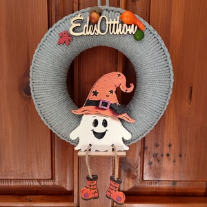 Őszi / Halloweeni ajtódísz (23,5 cm átmérő), Otthon & Életmód, Dekoráció, Halloween, Halloweeni ajtódíszek és ablakdíszek, Horgolás, MESKA