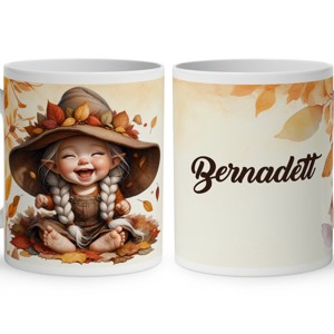 Névvel kérhető - Tündéri őszi manó lány mintás bögre - Meska.hu