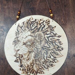 Oroszlán falikép , Otthon & Életmód, Dekoráció, Kép & Falikép, Fából készült kép, Gravírozás, pirográfia, MESKA