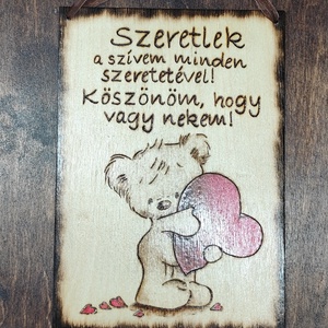 Szeretlek tábla, Otthon & Életmód, Dekoráció, Kép & Falikép, Fából készült kép, Gravírozás, pirográfia, MESKA