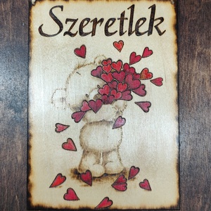 Szeretlek tábla, Otthon & Életmód, Dekoráció, Kép & Falikép, Fából készült kép, Gravírozás, pirográfia, MESKA