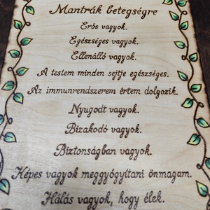 Mantra tábla- Betegségre, Otthon & Életmód, Dekoráció, Kép & Falikép, Fából készült kép, Gravírozás, pirográfia, MESKA