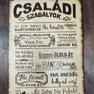 Családi szabályok tábla - otthon & életmód - dekoráció - kép & falikép - fából készült kép - Meska.hu