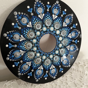 Kék pontfestett mandala bakelit lemezen , Otthon & Életmód, Dekoráció, Spiritualitás, Mandala, Festett tárgyak, Festészet, MESKA