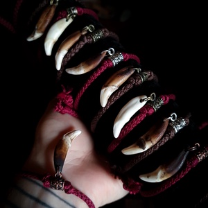 Kojot fogas csúszócsomós talizmán karkötők, Ékszer, Karkötő, Fonott karkötő, , MESKA