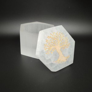 Szelenit doboz hatszög arany életfa 6x7cm, Kellékek & szerszámok, Ásvány alapanyag, Szelenit korong, , MESKA