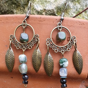 Őszi hangulat achát fülbevaló, Ékszer, Fülbevaló, Lógó fülbevaló, , MESKA