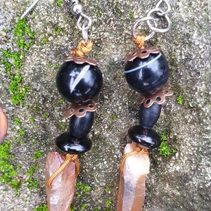  Ébredő hajnal barack aurakvarc fülbevaló, Ékszer, Fülbevaló, Lógó fülbevaló, Ékszerkészítés, Gyöngyfűzés, gyöngyhímzés, MESKA