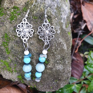 Kékvíz fülbevaló, Ékszer, Fülbevaló, Lógó fülbevaló, Ékszerkészítés, Gyöngyfűzés, gyöngyhímzés, MESKA