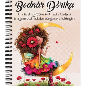 Személyre szabható - Huncut pipacs tündérlány és a hold mintás A6-os füzet, Otthon & Életmód, Papír, írószer, Jegyzetfüzet & Napló, , MESKA