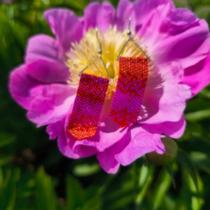 Magenta, piros, aranysárga üveggyöngy fülbevaló  - ékszer - fülbevaló - lógó fülbevaló - Meska.hu