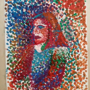 Pointillista lány festmény  - művészet - festmény - festmény vegyes technika - Meska.hu