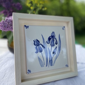 Kézzel festett mázazott portugál csempe virággal/ irisz - otthon & életmód - dekoráció - fali és függő dekoráció - csempe - Meska.hu