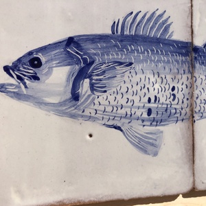 Kézzel festett mázazott portugál csempekép hal, 2 db-os kompozíció - otthon & életmód - dekoráció - fali és függő dekoráció - csempe - Meska.hu