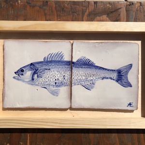 Kézzel festett mázazott portugál csempekép hal, 2 db-os kompozíció, Otthon & Életmód, Dekoráció, Fali és függő dekoráció, Csempe, Festett tárgyak, Festészet, MESKA