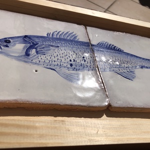 Kézzel festett mázazott portugál csempekép hal, 2 db-os kompozíció - otthon & életmód - dekoráció - fali és függő dekoráció - csempe - Meska.hu