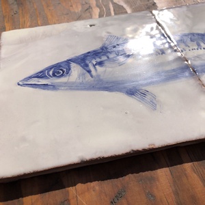 Kézzel festett mázazott portugál csempekép Makréla hal, 2 db-os kompozíció - otthon & életmód - dekoráció - fali és függő dekoráció - csempe - Meska.hu