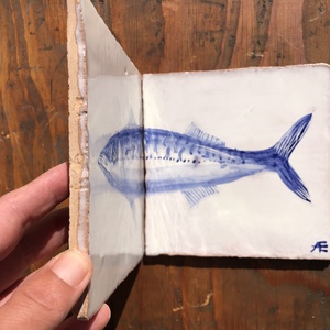 Kézzel festett mázazott portugál csempekép Makréla hal, 2 db-os kompozíció - otthon & életmód - dekoráció - fali és függő dekoráció - csempe - Meska.hu