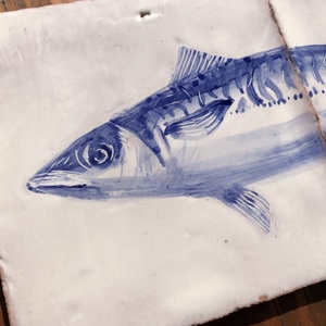 Kézzel festett mázazott portugál csempekép Makréla hal, 2 db-os kompozíció - otthon & életmód - dekoráció - fali és függő dekoráció - csempe - Meska.hu