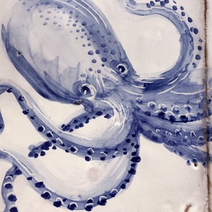 Kézzel festett mázazott portugál csempekép POLIP, 2 db-os kompozíció - otthon & életmód - dekoráció - fali és függő dekoráció - csempe - Meska.hu