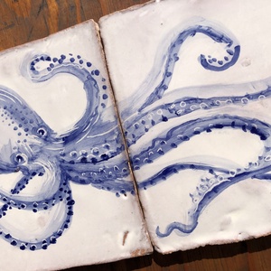 Kézzel festett mázazott portugál csempekép POLIP, 2 db-os kompozíció - otthon & életmód - dekoráció - fali és függő dekoráció - csempe - Meska.hu