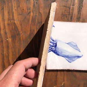 Kézzel festett mázazott portugál csempekép Tintahal, 2 db-os kompozíció - otthon & életmód - dekoráció - fali és függő dekoráció - csempe - Meska.hu