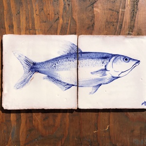 Kézzel festett mázazott portugál csempekép hal, 2 db-os kompozíció, Otthon & Életmód, Dekoráció, Fali és függő dekoráció, Csempe, Festett tárgyak, Festészet, MESKA